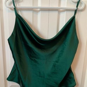 Satiny green cowl neck tank